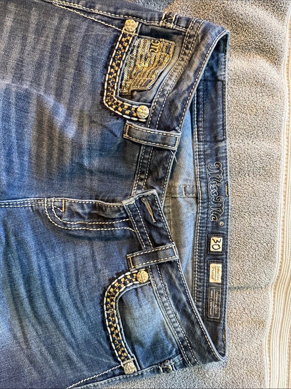 Miss Me Women's Straight Leg Jeans in Dark Blue with Contrast Stitching